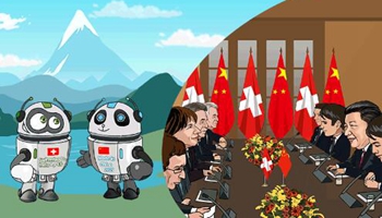 Cartoon Commentary, Xi's Swiss trip : Reinforcing Sino-Swiss Innovative Strategic Partnership