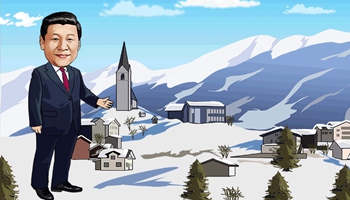 Cartoon Commentary, Xi's Swiss trip : Guiding the global growth
